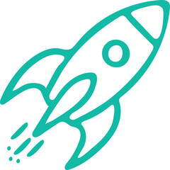 Stylized Teal Rocket Illustration Ascending Quickly With Propulsion Leaving Behind, Expressing Technology Innovation and Business Growth