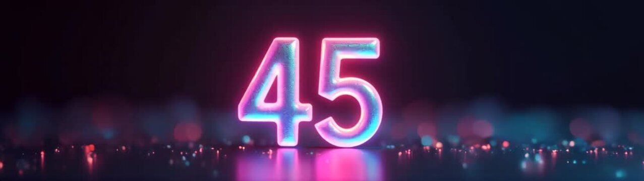 Neon number 45 on a dark surface