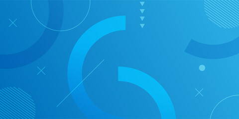 Abstract Blue Geometric Shapes and Lines on Gradient Background.