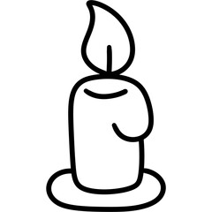 Halloween candle icon with flame simple black line art design on white background