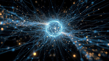 Abstract depiction of a neural network with glowing nodes and interconnected lines.