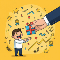 Employee Recognition Receiving Gift, Trophy, and Appreciation from Boss