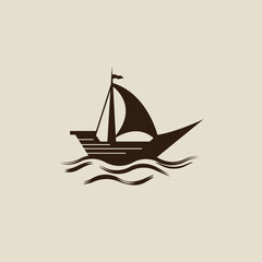 Vintage Sailboat Logo Vector Design – Elegant Nautical Silhouette On Waves