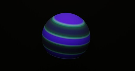 Render 3D minimalista de um planeta/esfera com faixas coloridas roxas e verdes, iluminação suave