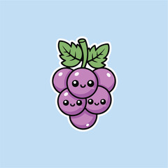 Cute kawaii grape fruit vector illustration