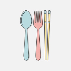 Flat illustration of spoon fork and chopsticks vector design