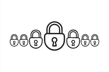 Black and White Lock Symbol Set for Cybersecurity Design Concepts