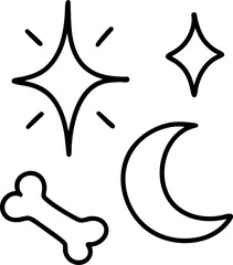 Witches symbols and moonlight in forest create magical night atmosphere