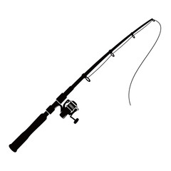 black and white silhouette of a Fishing Rod or Pole vector on a white background