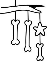 Witches bones and star hanging in forest create spooky eerie decoration for Halloween