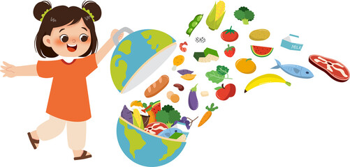 Kid with food in the world