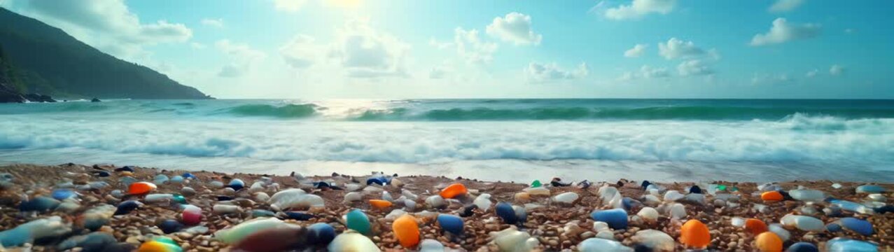 Plastic bottles and other items on a beach