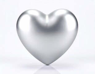 Shiny metallic silver heart floating against a bright white background