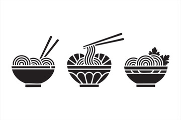 Minimalist Noodle Bowl Icon Set with Chopsticks for Asian Food Design