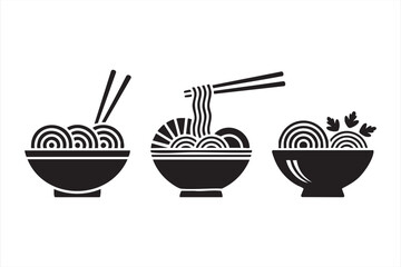 Black and White Ramen Vector Illustrations for Restaurant and Cuisine Projects