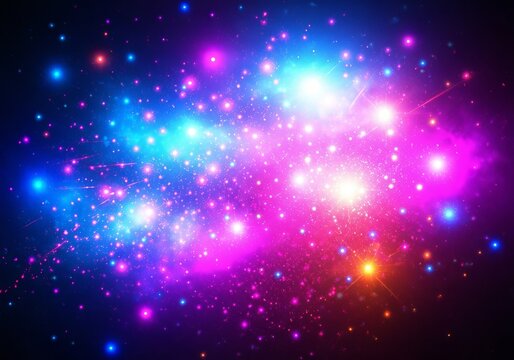 Abstract starry night sky light blue galaxy background with space dust particles and purple nebula design