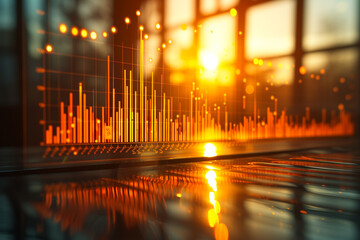 visually appealing collection of charts and graphs beautifully captures reflection of light and flare, creating a captivating concept image that represents process of data gathering and statistical an
