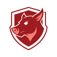 Red Pig Head Emblem on White Background boar swine