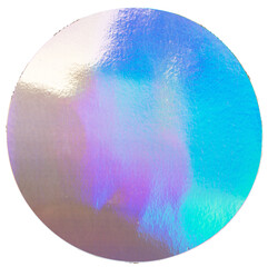 Round holographic shiny sticker. Original foil hologram label seal. Realistic photography, png isolated on transparent background.