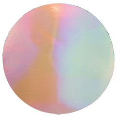 Round holographic shiny sticker. Original foil hologram label seal. Realistic photography, png isolated on transparent background.