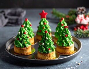 Christmas Tree-Shaped Desserts on a Plate.