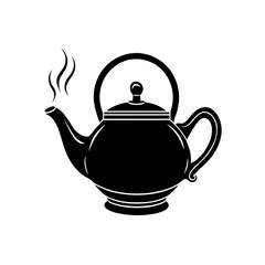 traditional tea kettle silhouette with steam   