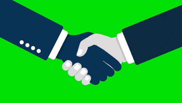 Business partners shaking hands in a flat design vector illustration. A graphic symbol of a successful corporate agreement, deal, and professional partnership