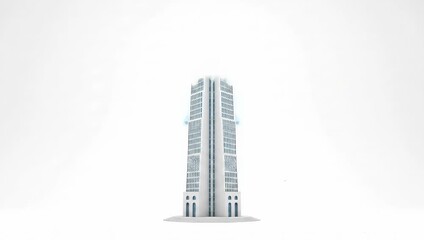A photorealistic 3D rendering of a modern architectural skyscraper, a futuristic corporate tower isolated against a clean white background for design concepts - Powered by Adobe