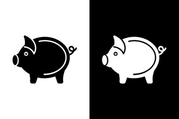 Piggy Bank Icon on Black and White Background.