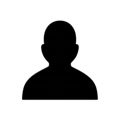 Simple black silhouette icon of a person or user, generic placeholder avatar, isolated on transparent background with copy space, direct front view, flat studio light, no shadows. Concept of