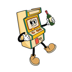 Vintage Arcade Machine Cartoon with Confident Expression