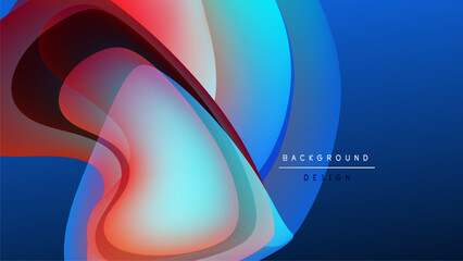 Abstract fluid shapes overlap, creating vibrant color gradients. Dynamic composition with blue, red hues against dark backdrop.