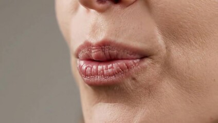 Close up of woman mouth practicing diction and pronouncing vowels