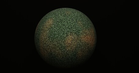 Planeta estilizado verde com textura granulada — render 3D © Mirella