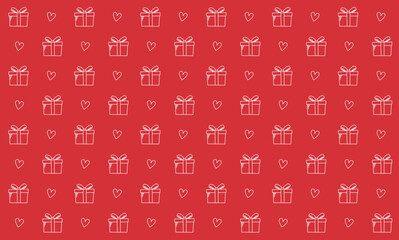 Hintergrund Muster mit weißen Geschenken und Herzen auf rot – Passend zu Weihnachten oder zum Geburtstag