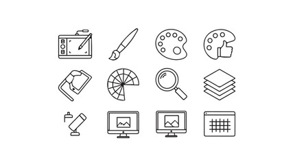 Set of creative design icons tools and elements for digital art and graphic creation vector