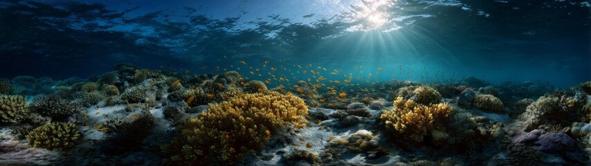 Obraz premium Vibrant underwater scene coral reef hdr panoramic view ocean depths aesthetic experience