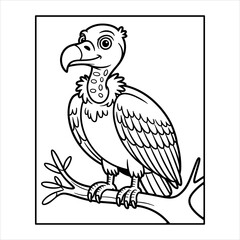 Vulture Coloring Page Vector, Bird of Prey Line Art Illustration for Kids, Cartoon Vulture Coloring Book Page, Wildlife Bird Printable Vector, Vulture Coloring Sheet, Scavenger Bird Outline Drawing.