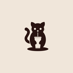 Cute Cat with Drink Logo Design – Minimal Animal And Beverage