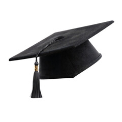Black graduation cap with tassel on a dark background