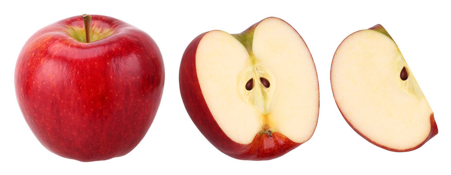 red apple (Envy Apple), half and slice isolated, transparent PNG, PNG format