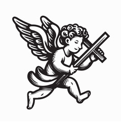 Sweet Whimsical Angel and Cross Symbol Vector isolated on white background