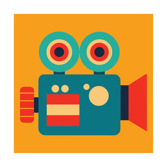 Obraz premium Vintage Movie Camera Icon with Orange Background film