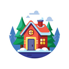 Snow Covered Icon | Flat Winter and Christmas Decoration Design