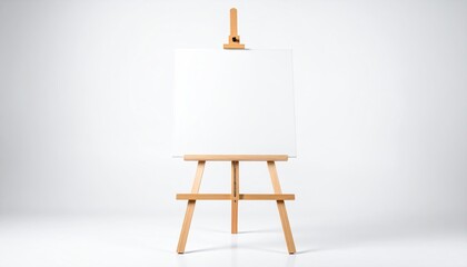 Wooden easel with blank canvas against a plain white background
