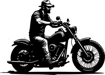 Biker with Beard on Flaming Motorcycle Graphics Black
