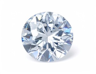 Sparkling, round-cut, faceted gemstone on a clean white background