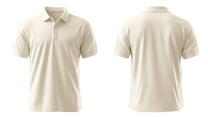 A beige short-sleeved polo shirt shown from front and back, isolated on white background.  Simple, classic design, suitable for customization
