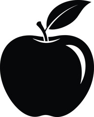 Apple silhouette vector with stem and leaf, minimal fruit icon, health symbol, nutrition design, education graphic, and food illustration