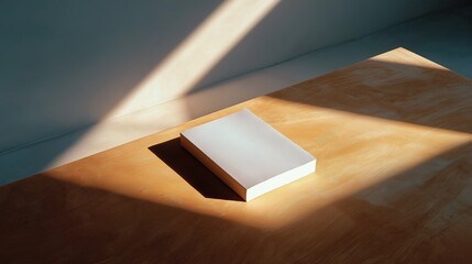 Small white box on a wooden table. the box is rectangular in shape and appears to be made of paper or cardboard.